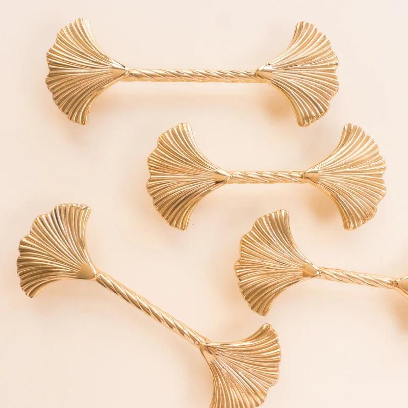 Ginkgo Leaf Brass Cabinet Door Handle Creative Personality Solid Wardrobe Nordic Gold Drawer Cabinet Handle Home Hardware