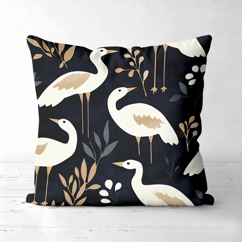 Heron Patterned Cushions With Floral And Leaf Designs Polyester pillowcase, sofa decorative cushion cov Headboard Pillow
