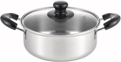 Yoshikawa Cook Look Basic Dubbelhandige Pan 20cm 2.7L Voor zowel inductie- als gasvuren Glazen Deksel Roestvrij Staal Tsubame Sanjo Made in Japan SJ3773