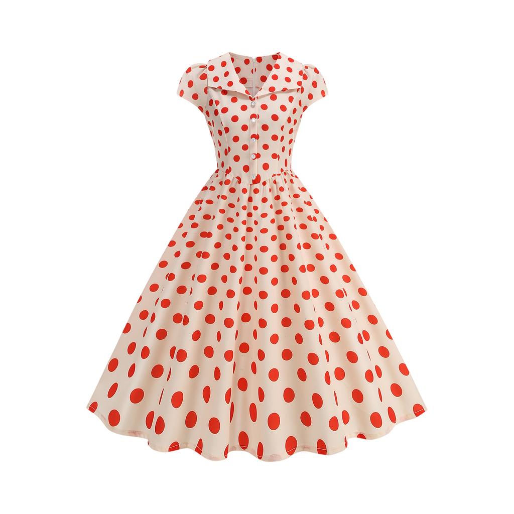 Damen Mode Gepunktetes Kurzarmkleid