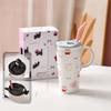 Cute Cat High Cup Girls Cup with Lid Casual Cup Ceramic Mug with Straw Birthday Gift Style