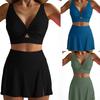 Solid Push Up High Waist Skort Sexy Two Piece Bikini Set Elegant Slimming