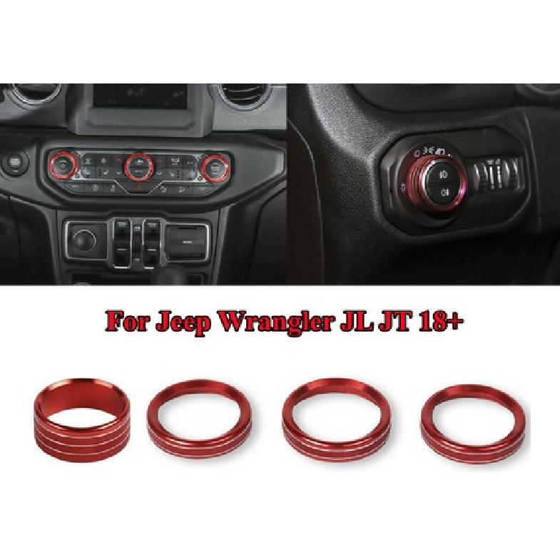 Red Air Conditioner Headlight Switch Button Knob Cover For Jeep Wrangler JL JT