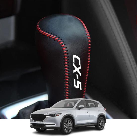 

Kakash Custom Interior Accessories for Mazda CX-5 2017 2018 2019 2020 2021 2022 Leather Automatic Gear Shift Knob Cover,Transimission Boots Shift Red Stitches