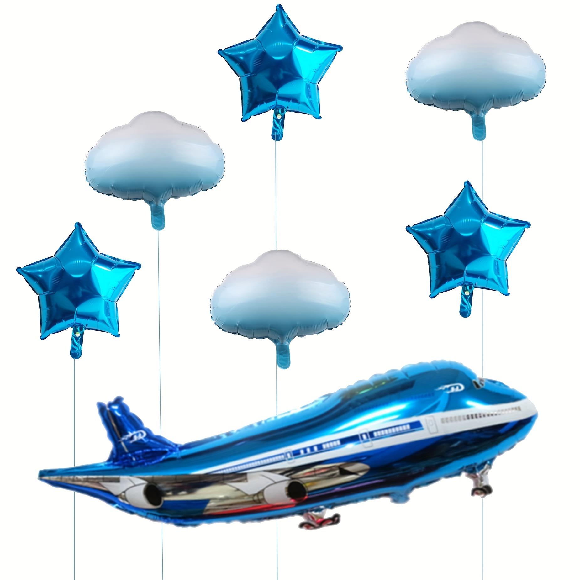 7-Piece Set of Large Airplane Blue Party Decoration Balloons for Birthday Parties with an Airplane Pilot Adventure Theme Other