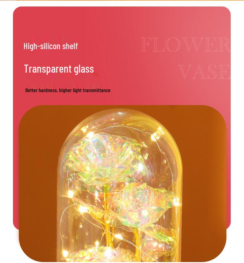 Luminous LED Rose Glass Dome Ornament with Three Flowers - Valentine's Day Bestseller Gift