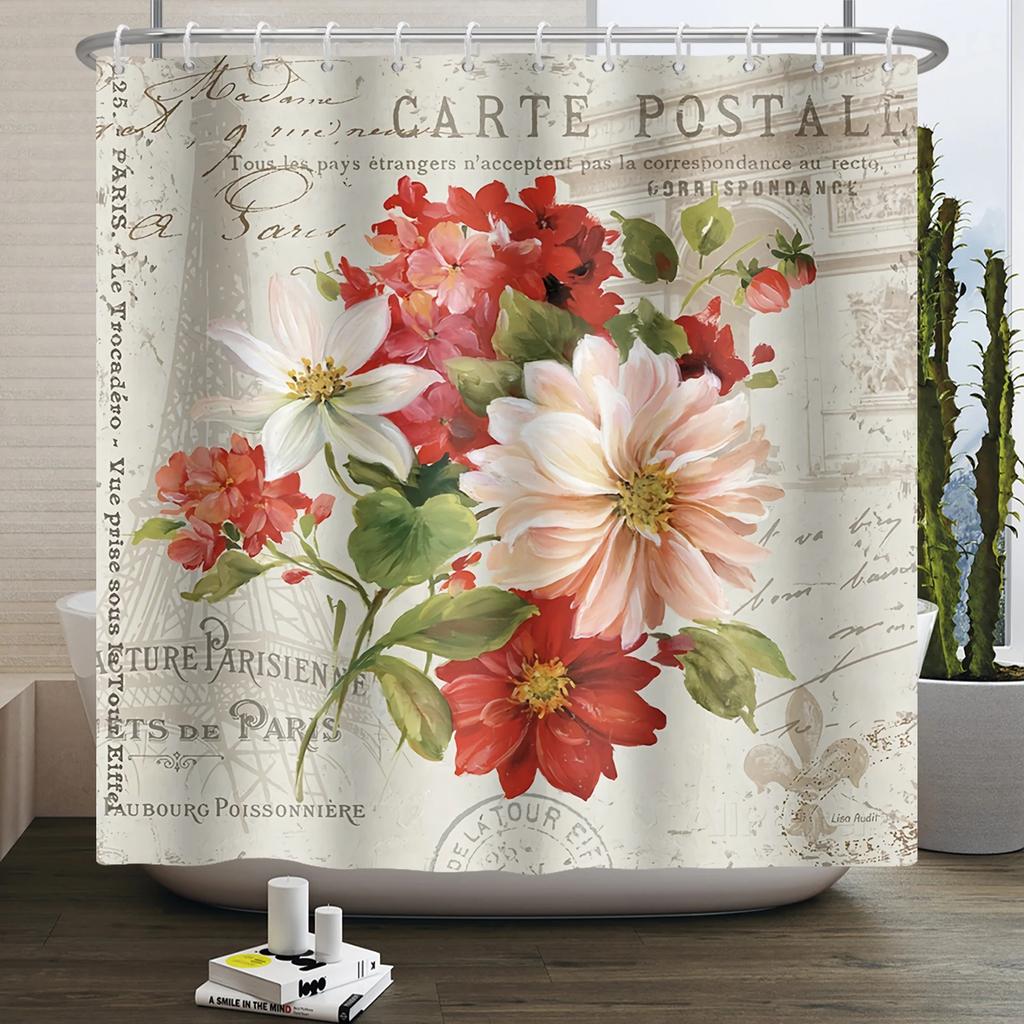 Rustic Sunflower Daisy Shower Curtain Butterfly Floral Vintage Country Farmhouse Flower Wooden Board Waterproof Bathroom Curtain