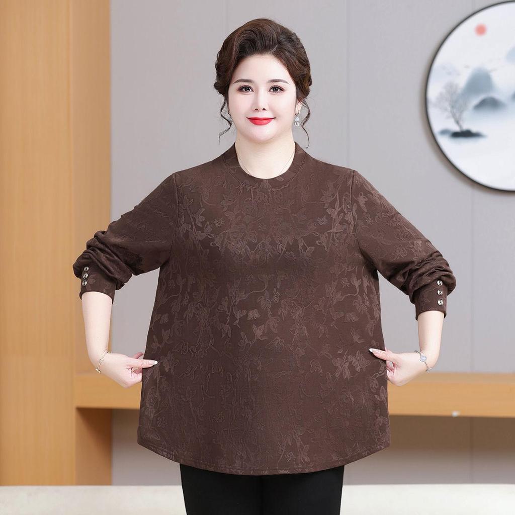 Winter Velvet Thickened Base Layer Shirt for Middle-Aged and Elderly Women - Extra Large Warm Sweatshirt for Grandma
