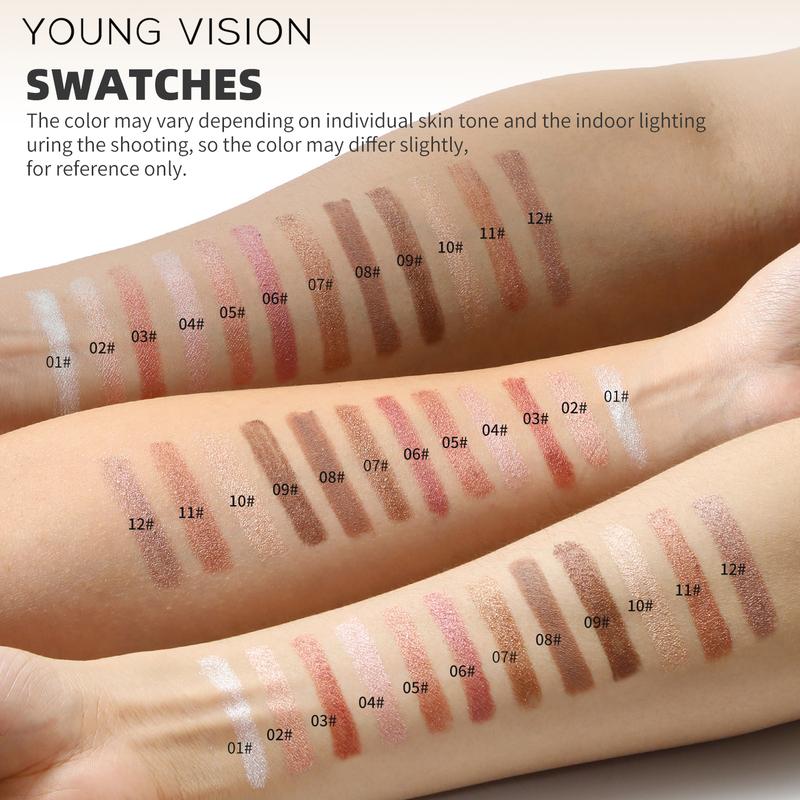 YOUNG VISION 6pcs Pearlescent Color Rotating Eyeshadow Stick Waterproof Cultivation Silkworm Eye Makeup Color Pencil