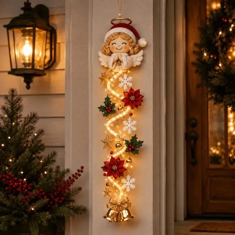 Decorazione Natalizia 2026 Festa Appendiabiti Luminoso Uncinetto Fatto a Mano Babbo Natale Ornamenti Albero di Natale Ornamento Campanella Decorazione Parete d'Ingresso Casa