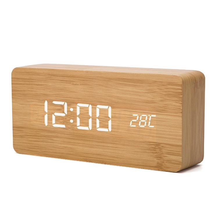 Creative Eco-friendly LED Wooden Alarm Clock with Multifunctional Display