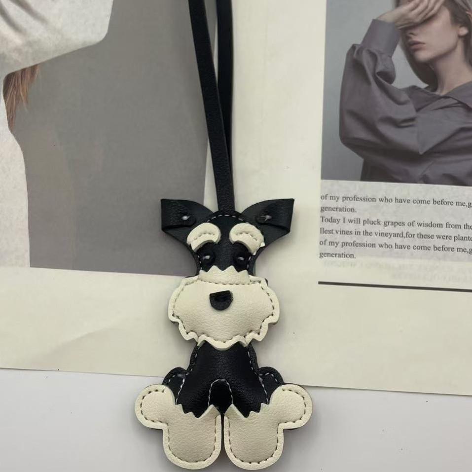 Mini Schnauzer Puppy Leather Keychain: Cute Bag Charm & Creative Accessory