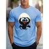 Men's Summer 100 Cotton Fashionable Casual Sports Loose and Interesting Cartoon Penguin Pattern Printed Round Neck Short Sleeved T-shirt
