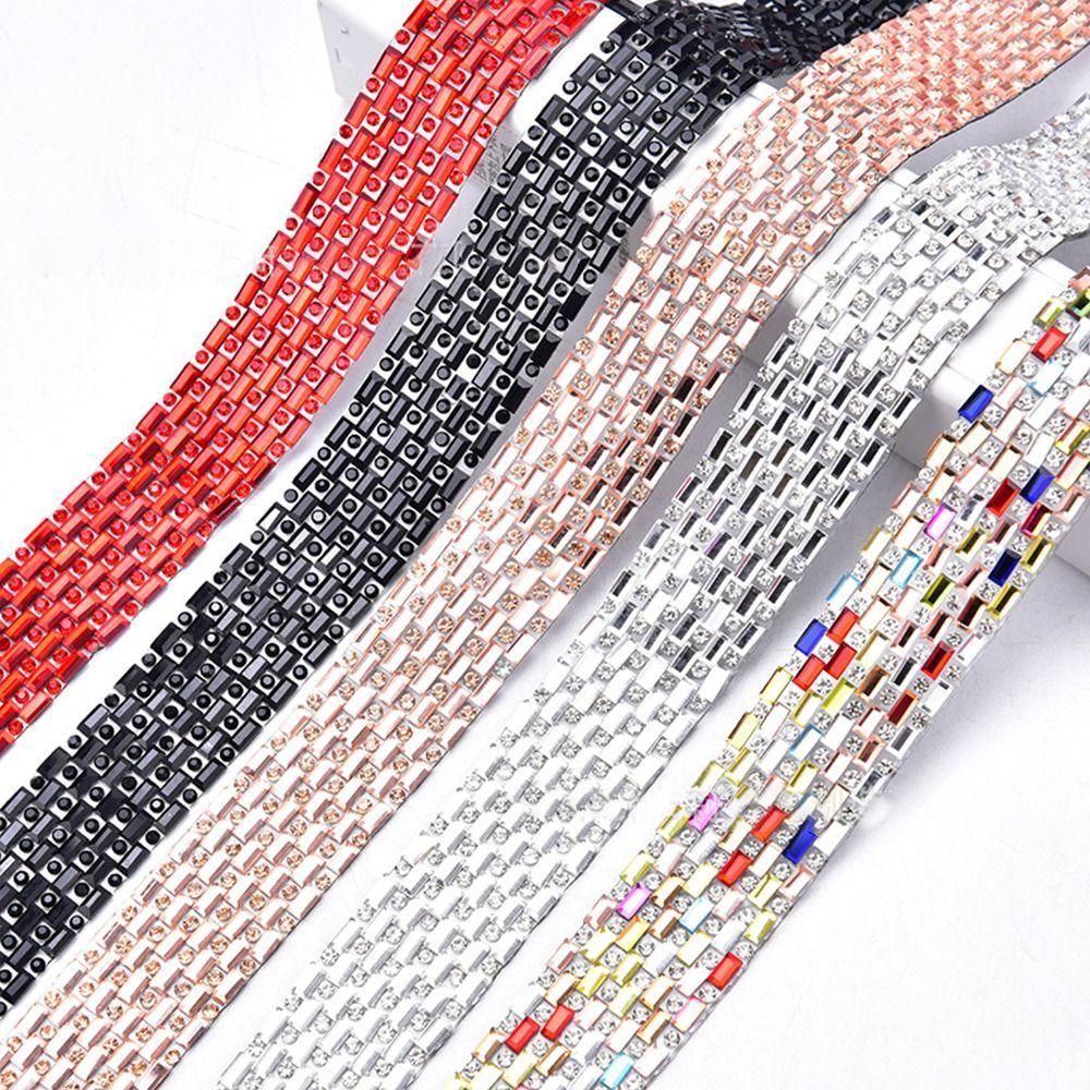 1PC/5Yard Fix Rectangle Self Adhesive Rhinestone Tape Multicolor Crystal Diamond Glitter Trim Ribbon DIY Belt Garment Shoes Bags