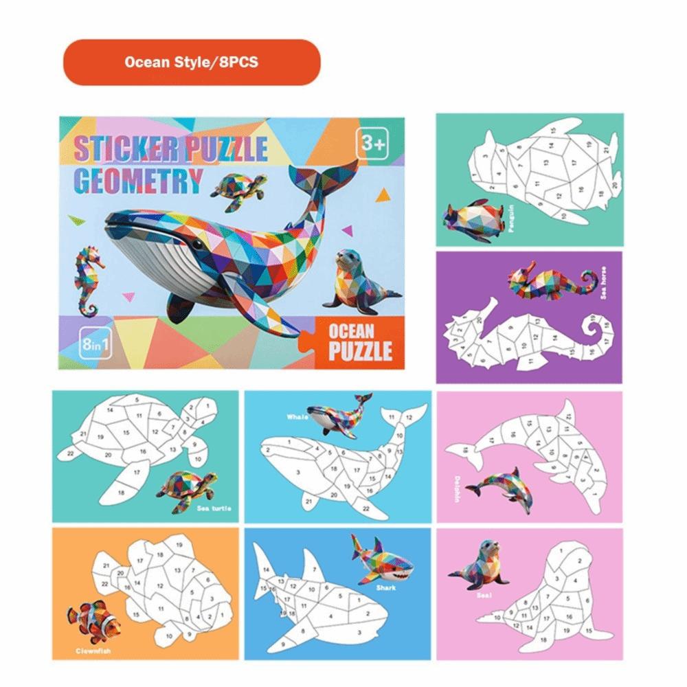 Funny Multicolor Geometric Sticker Puzzle Cartoon Interaction Game Diy Sticker Multi-Theme Kindergarden Collage Gift