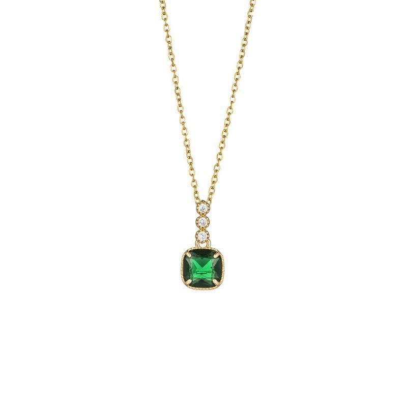 Simple Design Emerald Zircon Pendant Diamond Inlaid Titanium Steel Necklace For Women