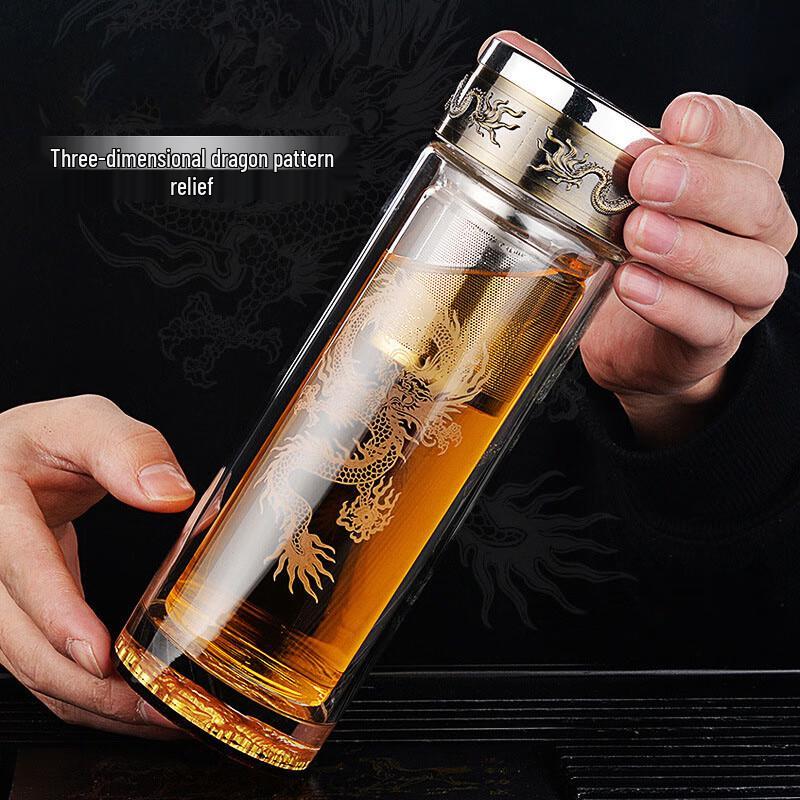 Yisijia Chinese Dragon Double-Layer Glass Tea Cup