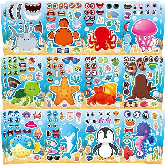 24 Sheets Dinosaur Stickers, Make Your Own Dino Stickers for Kids Boys Girls Toddlers, Make a Face Stickers Dinosaur Theme Birthday Party Favor