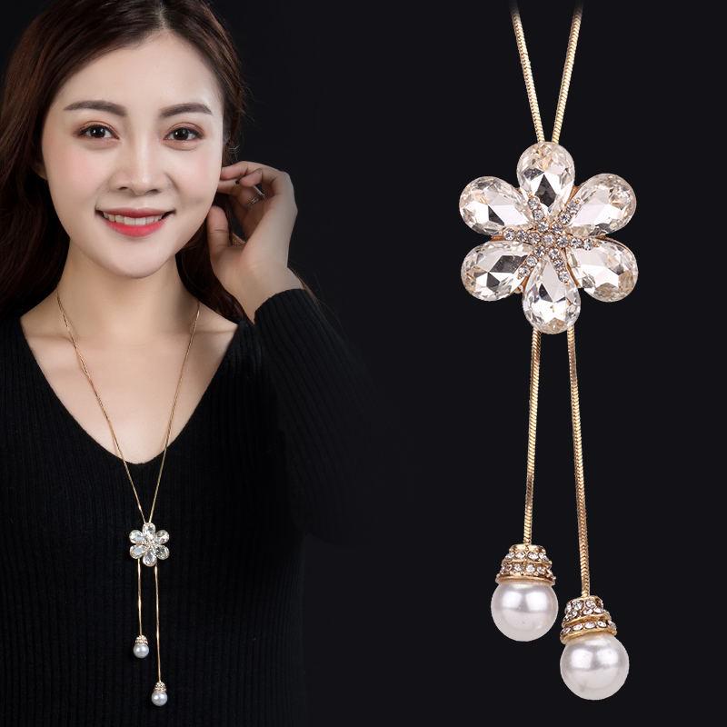 Korean Tassel Crystal Pendant Necklace - Elegant Long Sweater Chain