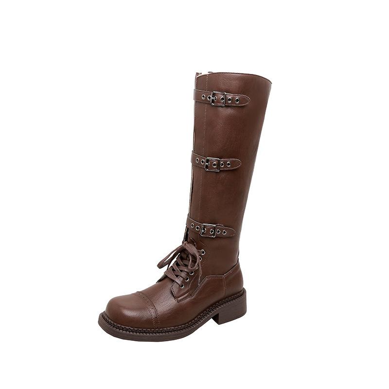 Grape mother winter new long knight boots belt buckle Internet celebrity cool locomotive boots women wear high-end women's boots