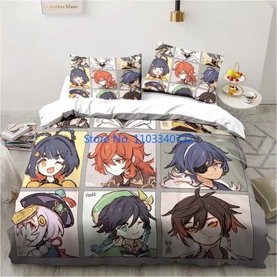 Cartoon Anime Genshin Impact Game Bedding Duvet Cover Print Comforter Cover Bedclothes For Boy Girl Bedding Sets Bedroom Decor