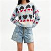 Women's Casual Heart Pattern Round Neck Loose Fit Knit Pullover Sweater