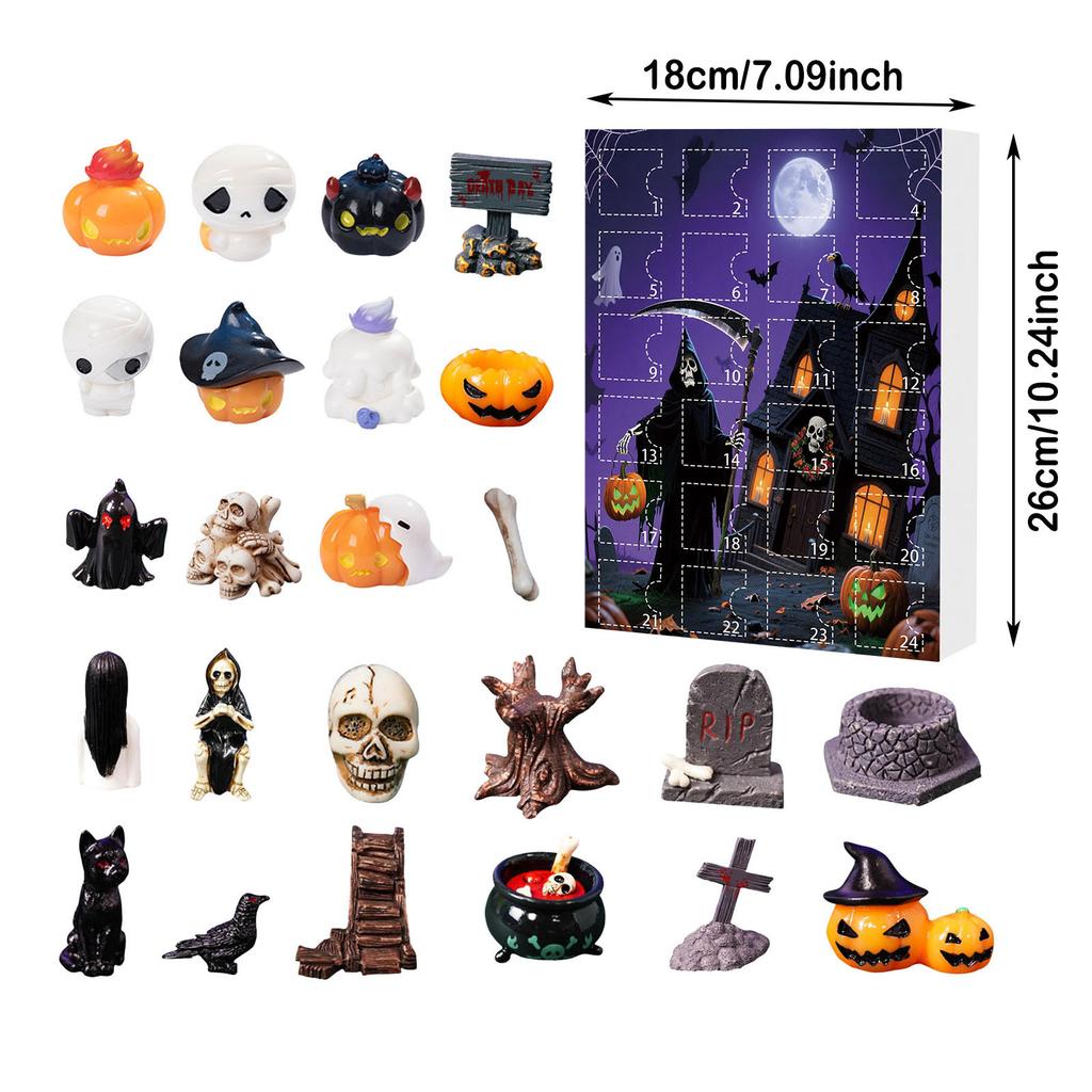 Halloween Advent Calendar 2025 24 Days Halloween Countdown Calendar with 24 Pieces Pumpkin, Ghost, Skull Mini Figures Decor