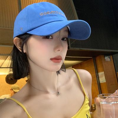 The New Korean Style Face Showing Small Cap with Letter Embroidered Blue Baseball Cap for Women In Spring Is A Trendy High Quality Baseball Cap
