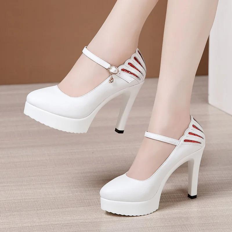 

11cm Small Size 32-43 White Wedding Shoes Patent Leather Platform Pumps 2025 Formal Thin High Heels Shoes Model Office Party 32 білий
