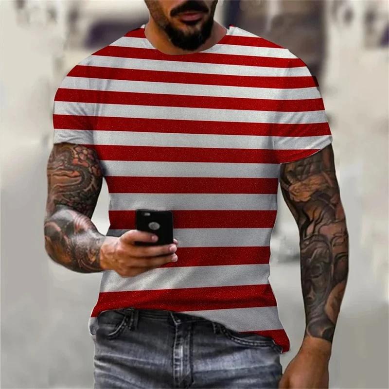Stripe Graphic T-Shirt For Men Color Block 3D Printed Tees Summer Casual O-Neck Tops Loose Sports Short Sleeve Street T Shirts