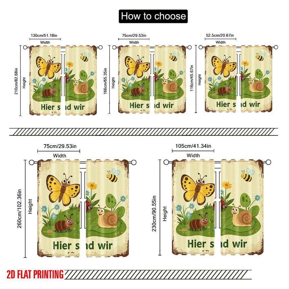 2pcs 2D Flat Printing Window Drapes Welcome Garden Friends Scene Polyester Without Electricity Festive Curtains for Booths