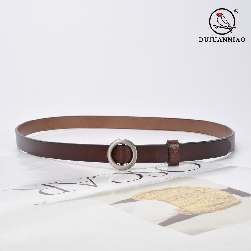 Leather Fine Belt Women'S Cowhide Round Buckle Belt Women'S Casual Decorative Skirt Waist Women'S Belt