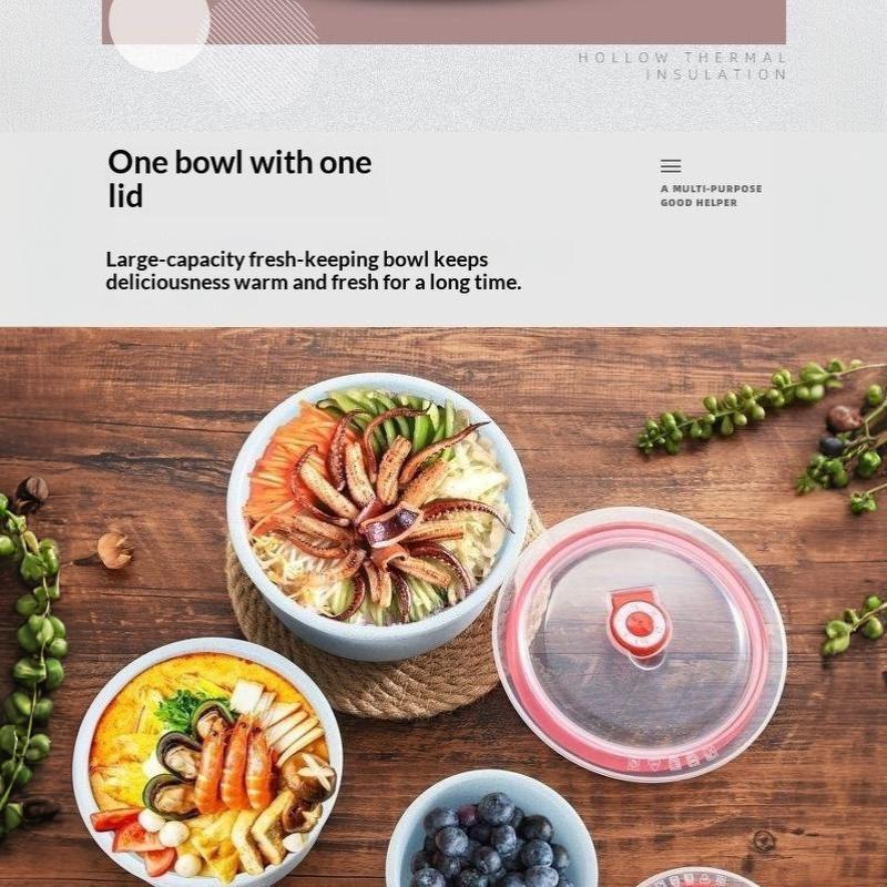 3Pcs Wheat Straw Fresh-Keeping Bowl Three-Piece Set With Lid For Home Microwaveable Plastic Round Lunch Box