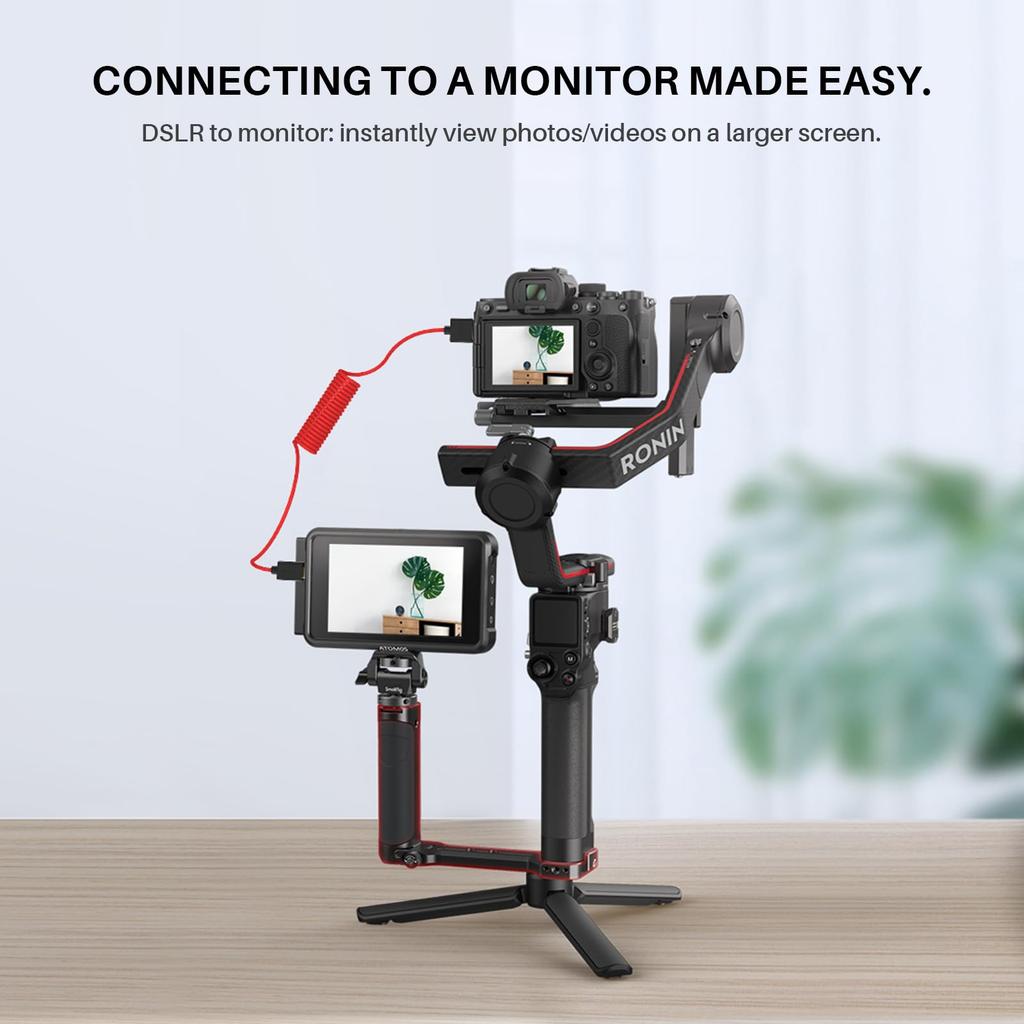 Eonvic HDMI Coiled 8K HDMI to HDMI High Speed Thin HDMI Male to Male Extender Braided Coiled Cable for Atomos Ninja and Portkeys BM5 Monitors 2.1