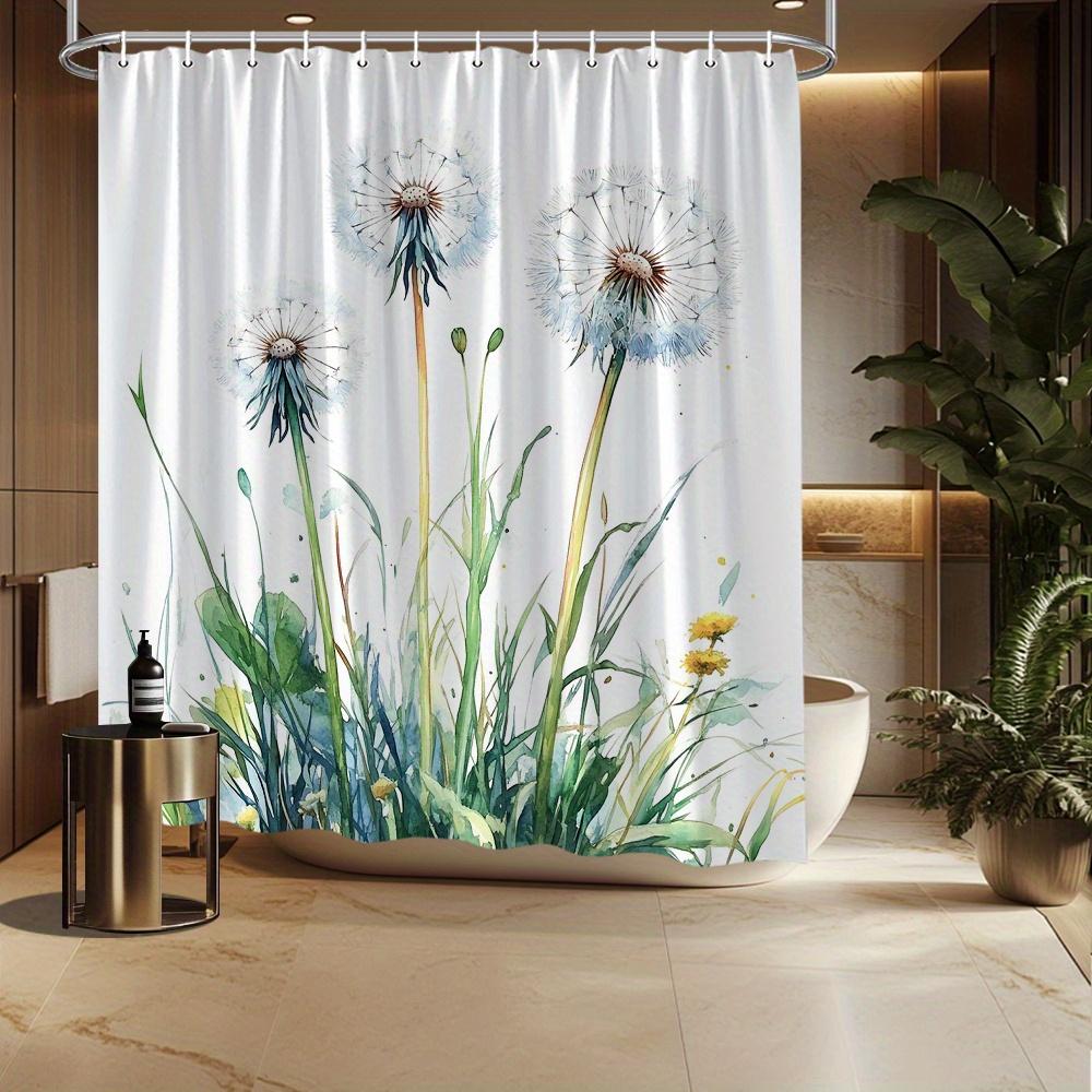 

Dandelion Bloom Shower Curtain - Green Grass & Yellow Buds, Polyester, 72X72 , 12 Hooks, Vibrant White For Modern Bathrooms W60H190(CM)-1 Pcs
