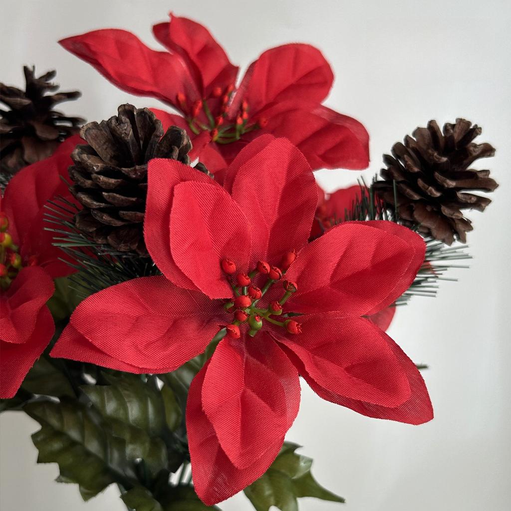 Simulated Christmas Bouquet Poinsettia Fake Flower Natural Pine Cones Christmas Ornament Ornament Christmas Flower Head