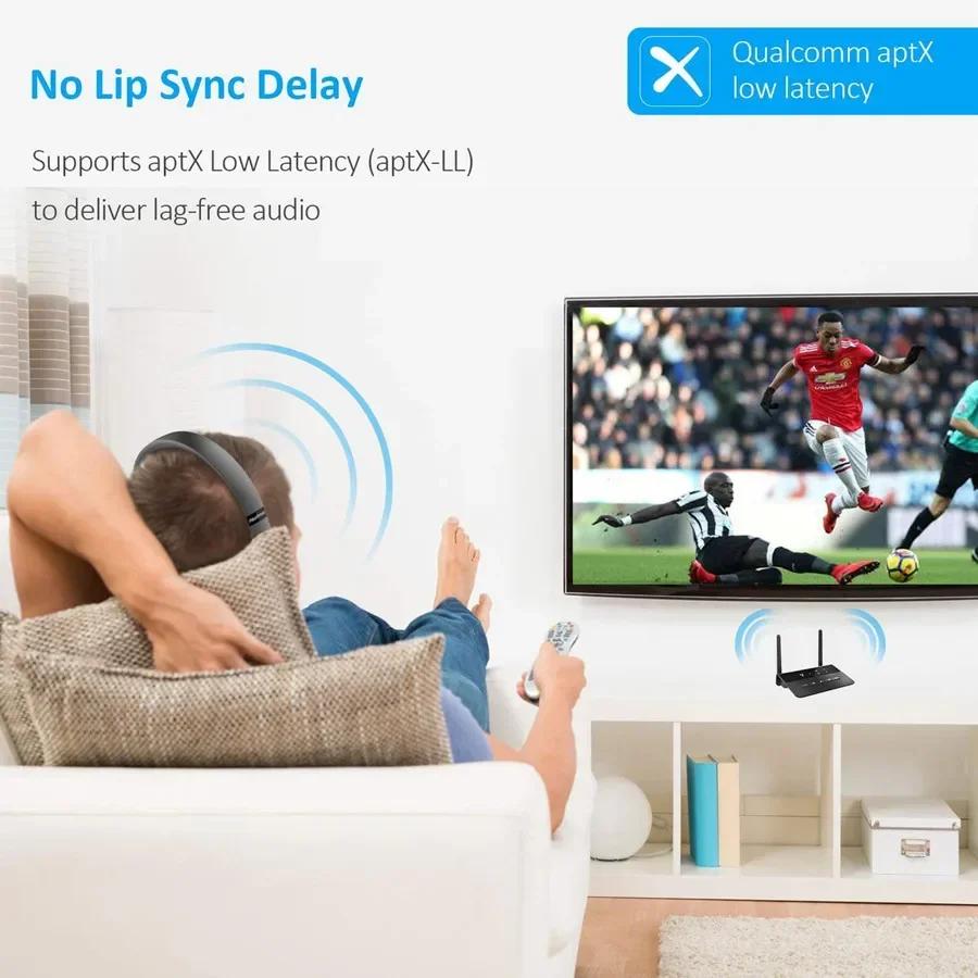 80M Bluetooth Transmitter Receiver Aptx HD LL Low Latency BT 5.0 Wireless Audio Adapter 3.5mm AUX RCA Jack for PC TV Headphones