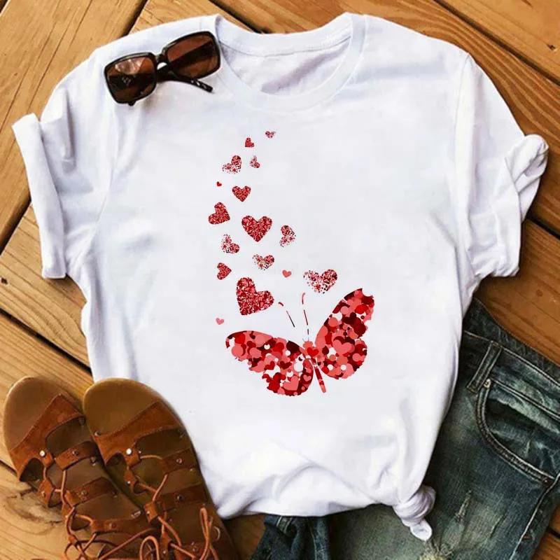Butterfly Heart Printed T Shirt New Unisex Black T Shirt Harajuku Cute Graphic Tee Shirt Ladies Casual Female Tops Tee