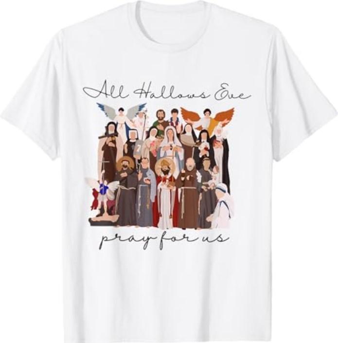 All Hallows Eve Pray for Us Halloween Catholic Saints Jesus T-Shirt S разноцветный