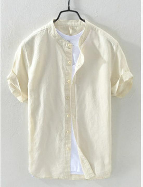 Men's 2026 Chinese Style Cotton Linen Stand Collar Short Sleeve Shirt