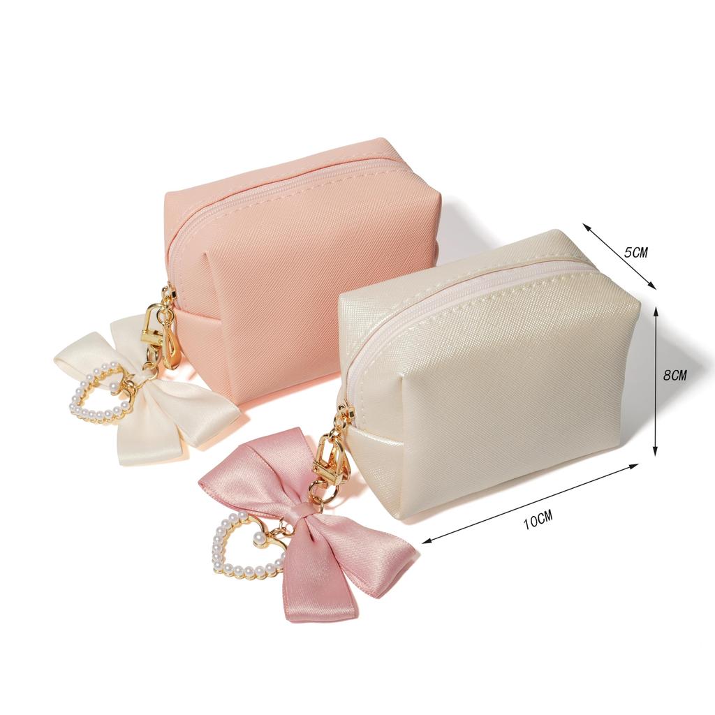 YIYIMUKI Mini Cosmetic Small Gadget Sanitary Set of with Butterfly Ribbon and Pearl Cute and Stylish Korean Freestanding Great Travel Pouch, Pouch,