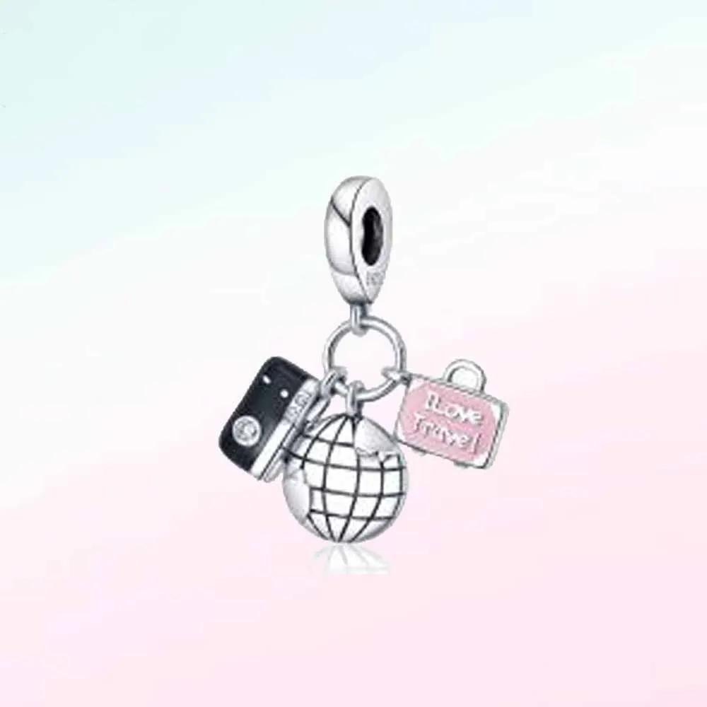 Copper Travel Series Suitcase Camera Airplane Hat Charms Fit Original Snake Chain Bracelet Diy For Women Jewelry Making Gift