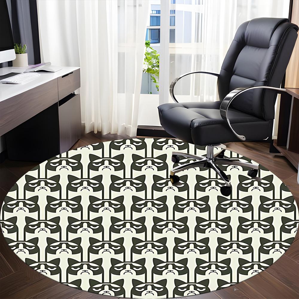 1pc Grumpy Cats Pattern Office Round Area Rug, Mat Suitable For Office, Under Office Chairs Bedroom Living Room Home Decor, Room Deco