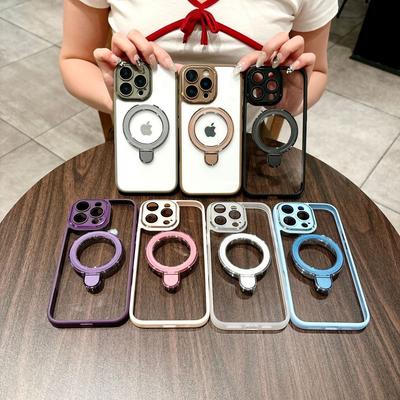 For IPhone 16 Promax Phone Case Gold Shield Protective Mirror for Apple 15 Metal Magnetic Pivot Bracket 14