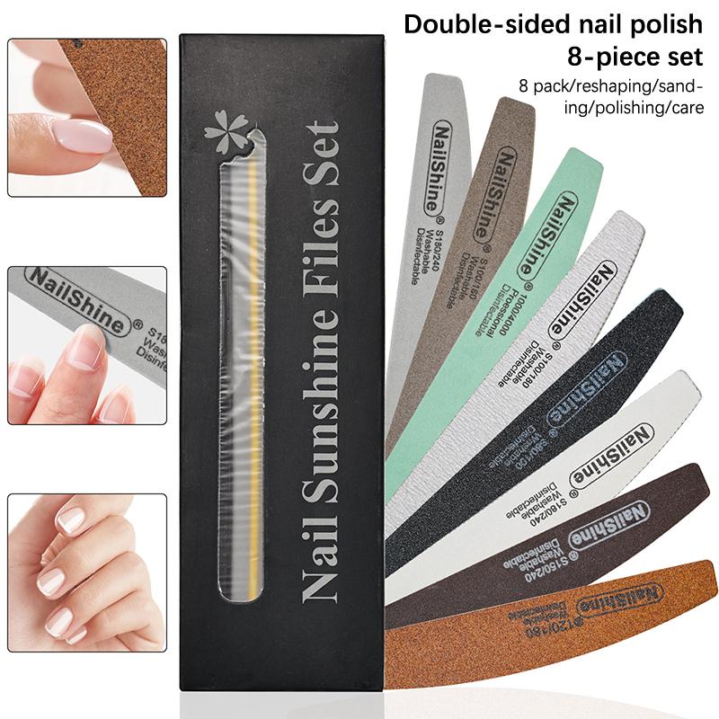 8Pcs Professionel Nail File 100/180/240 Grit Kit Nail Files Set Moon Style Acrylic Nail File Block