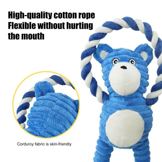 Squeaky Dog Toy Cotton Rope Dog Toy with Built-In Sound Generator Durable Plush Chew Toy for Small Large Dogs Teeth Cleaning Boredom Relief Pet Toys
