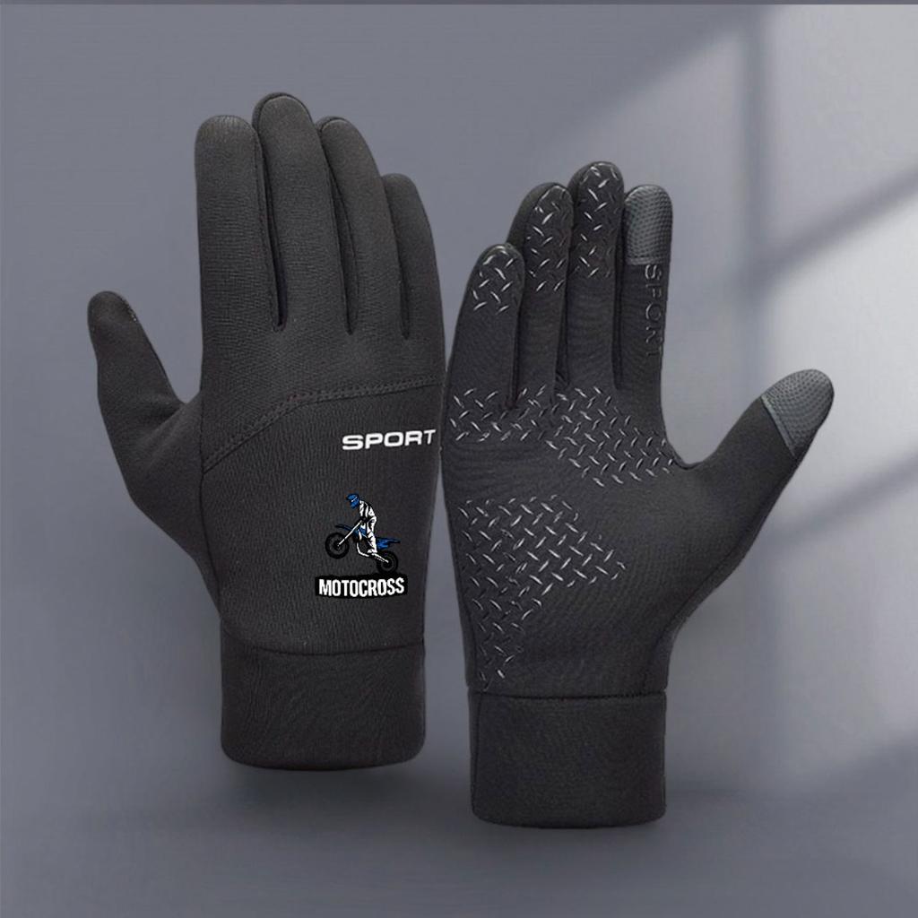 Motocross themed winter gloves for warmth, suitable for outdoor activities, unisex