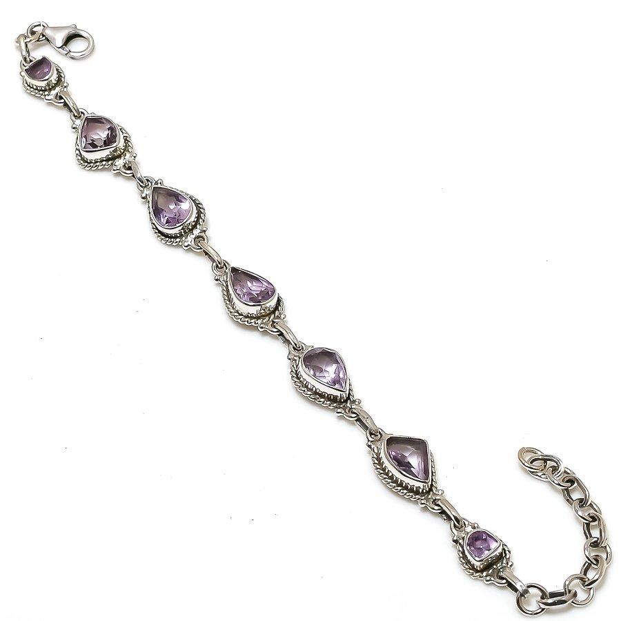 

Браслет из натурального розового аметиста с драгоценным камнем из стерлингового серебра 925 пробы 7-8 дюймов e9a92