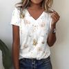 Dámské letní topy Ležérní tričko s květinovým potiskem do V s krátkým rukávem