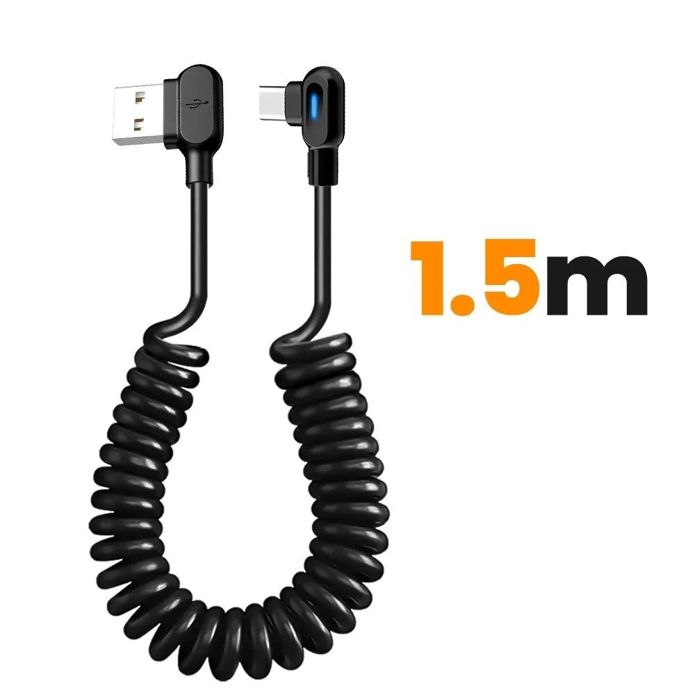 Black USB C To Type C Fast Charging Cable Elbow Car Spring Data Cable for Samsung Huawei Xiaomi Car
